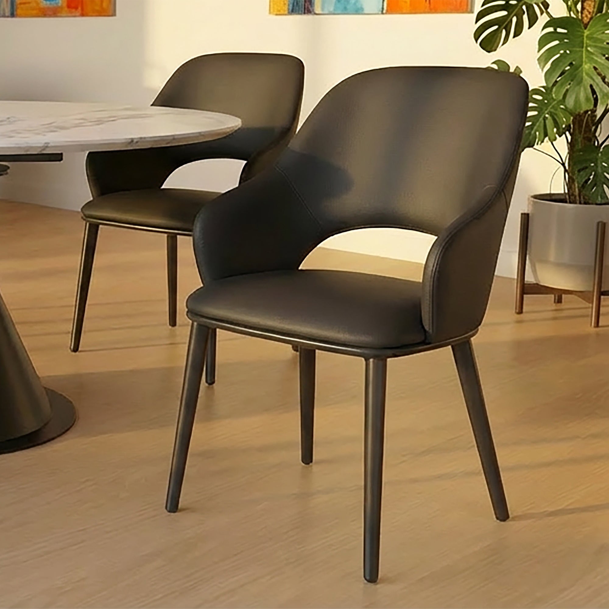 Denzel Dining Chair - Black Faux Leather Modern High Back-DECOROLALA