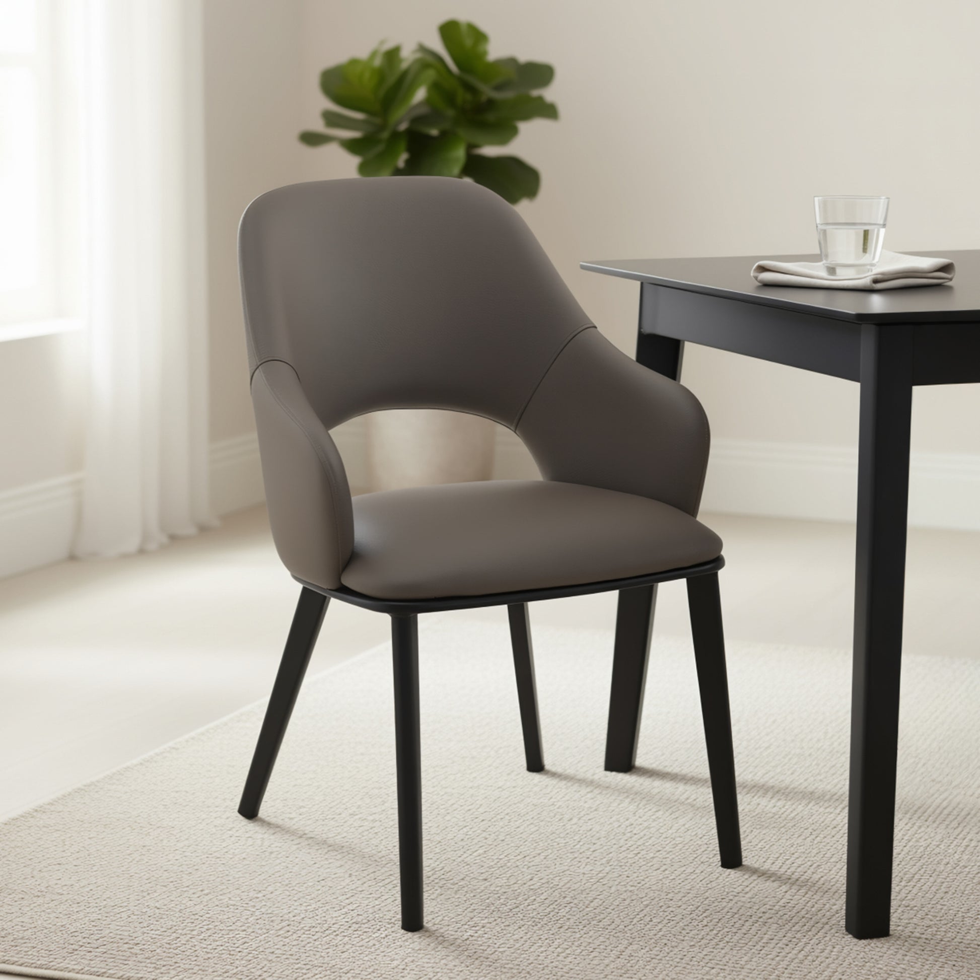 Denzel Dining Chair - Stone Faux Leather with Black Metal Legs-DECOROLALA