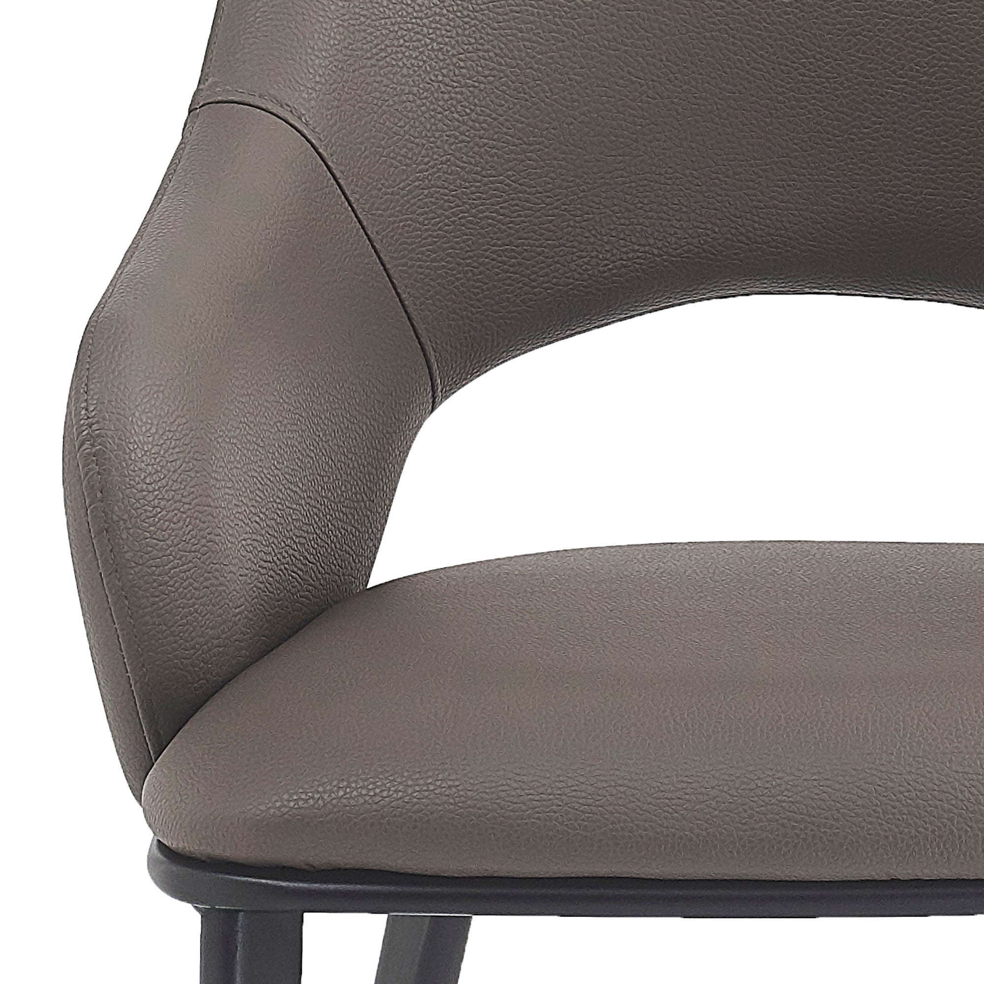 Denzel Dining Chair - Stone Faux Leather with Black Metal Legs-DECOROLALA