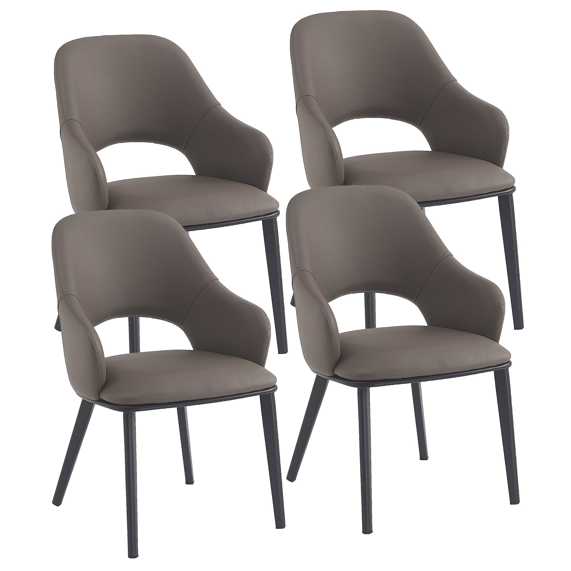 Denzel Dining Chair - Stone Faux Leather with Black Metal Legs-DECOROLALA