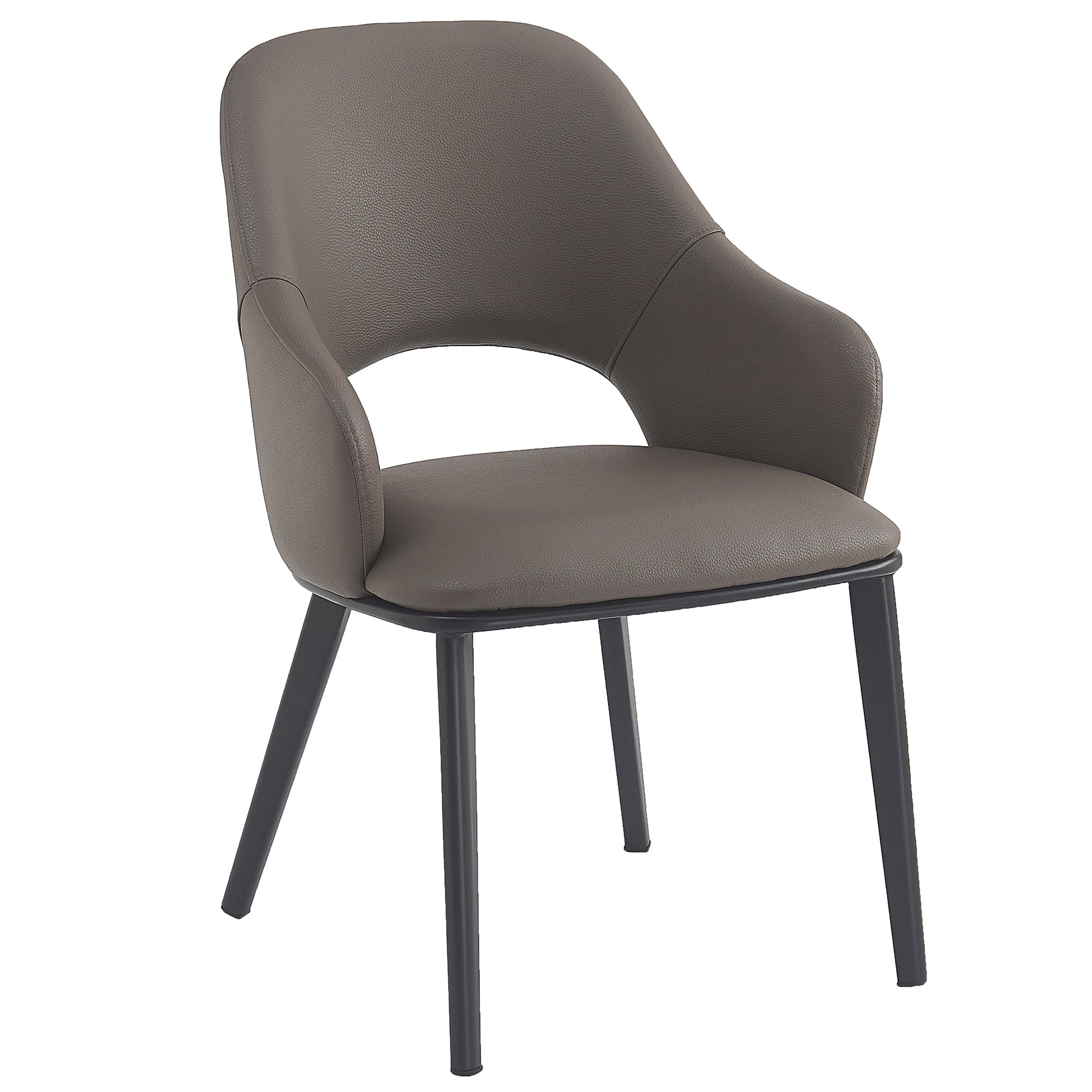 Denzel Dining Chair - Stone Faux Leather with Black Metal Legs-DECOROLALA