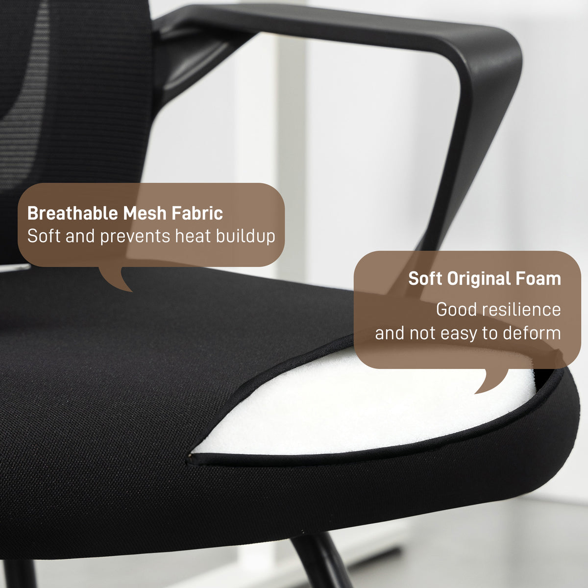 Desk Chair No Wheels - Black Mesh Lumbar Support-Office Products > Office Furniture > Office Chairs > Task Chairs-DECOROLALA