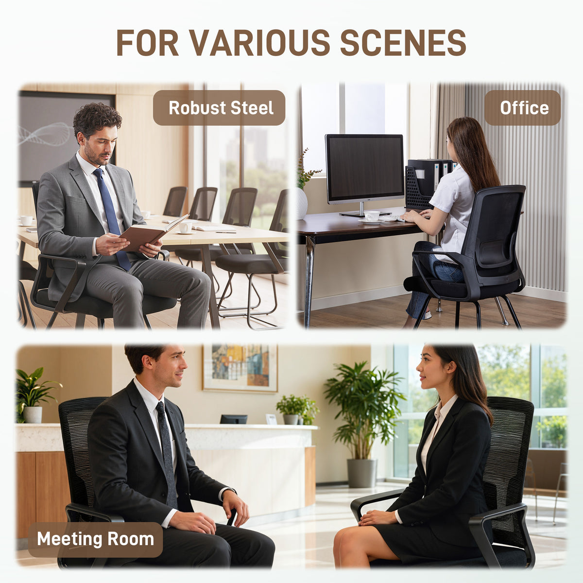 Desk Chair No Wheels - Black Mesh Lumbar Support-Office Products > Office Furniture > Office Chairs > Task Chairs-DECOROLALA