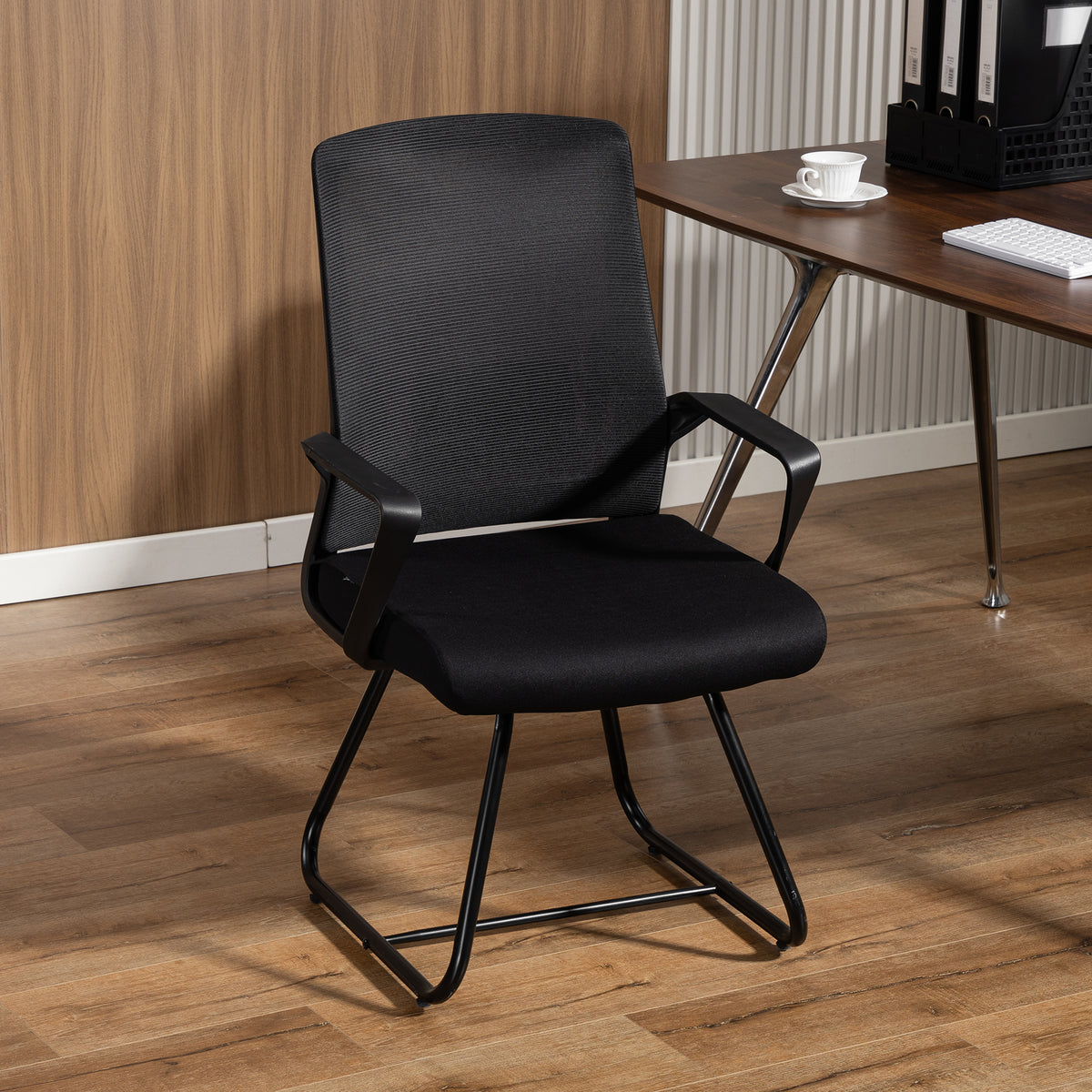 Desk Chair No Wheels - Black Mesh Lumbar Support-Office Products > Office Furniture > Office Chairs > Task Chairs-DECOROLALA