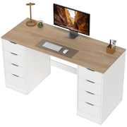 Desk with 8 Drawers, 55.1"W √ó 20.9"D √ó 29.5"H Modern Computer Desk for Office, Living Room, White-Office Products > Office Furniture > Office Desks & Work Stations > Computer Desks-DECOROLALA