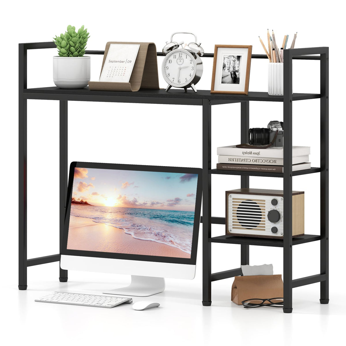 Desktop Bookshelf 38.5" W with Storage Display Rack for Home Office-Black-Bookcases-DECOROLALA