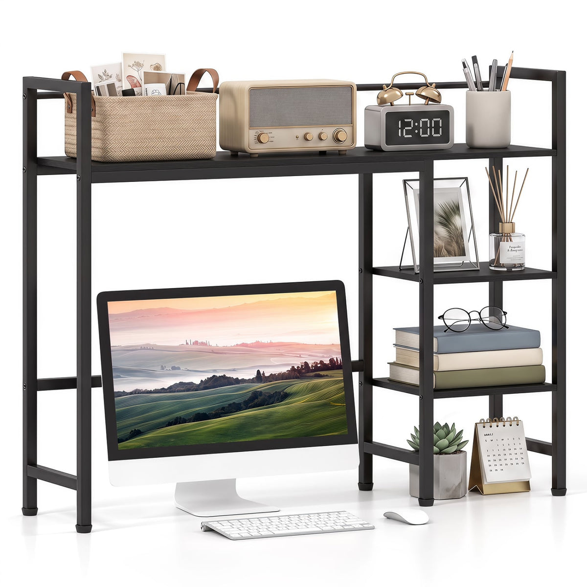 Desktop Bookshelf 38.5" W with Storage Display Rack for Home Office-Black-Bookcases-DECOROLALA