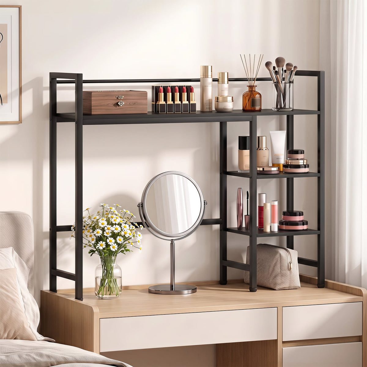 Desktop Bookshelf 38.5" W with Storage Display Rack for Home Office-Black-Bookcases-DECOROLALA