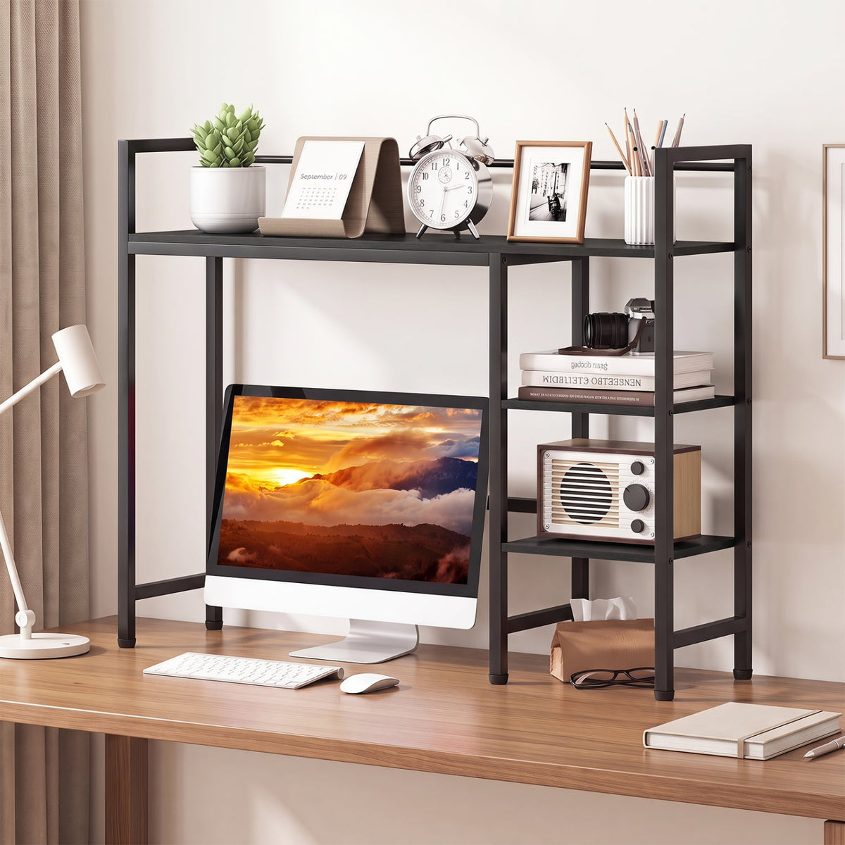 Desktop Bookshelf 38.5" W with Storage Display Rack for Home Office-Black-Bookcases-DECOROLALA