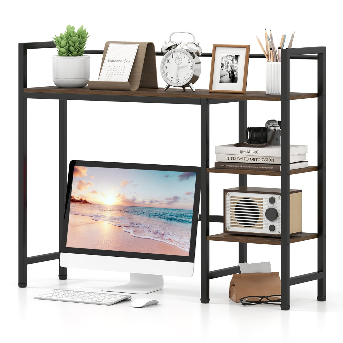 Desktop Bookshelf 38.5" W with Storage Display Rack for Home Office-Rustic Brown-Bookcases-DECOROLALA