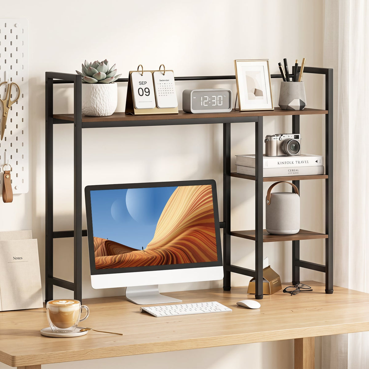 Desktop Bookshelf 38.5" W with Storage Display Rack for Home Office-Rustic Brown-Bookcases-DECOROLALA