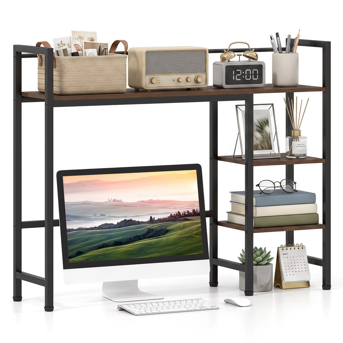 Desktop Bookshelf 38.5" W with Storage Display Rack for Home Office-Rustic Brown-Bookcases-DECOROLALA