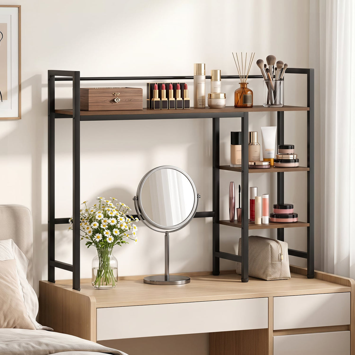 Desktop Bookshelf 38.5" W with Storage Display Rack for Home Office-Rustic Brown-Bookcases-DECOROLALA