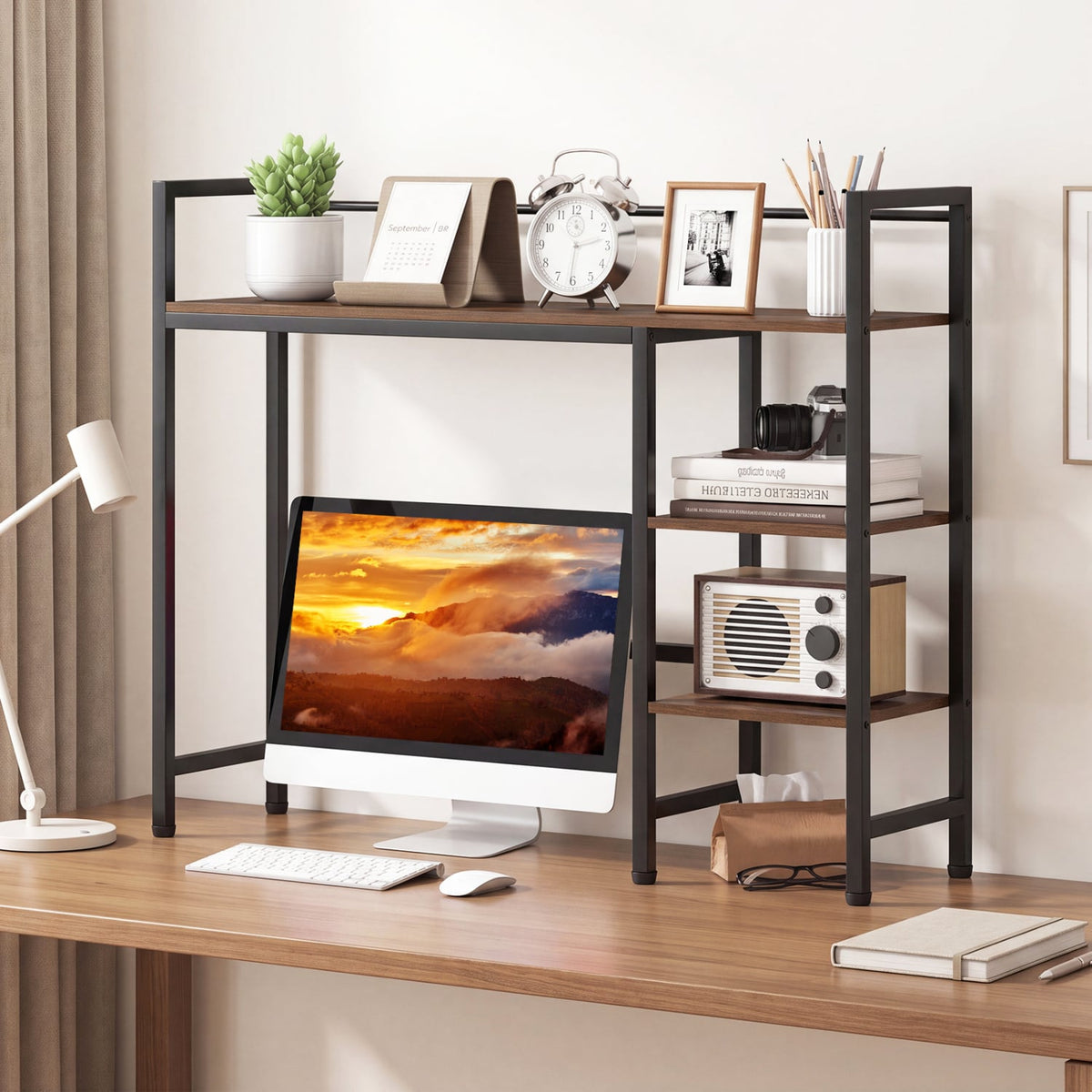 Desktop Bookshelf 38.5" W with Storage Display Rack for Home Office-Rustic Brown-Bookcases-DECOROLALA