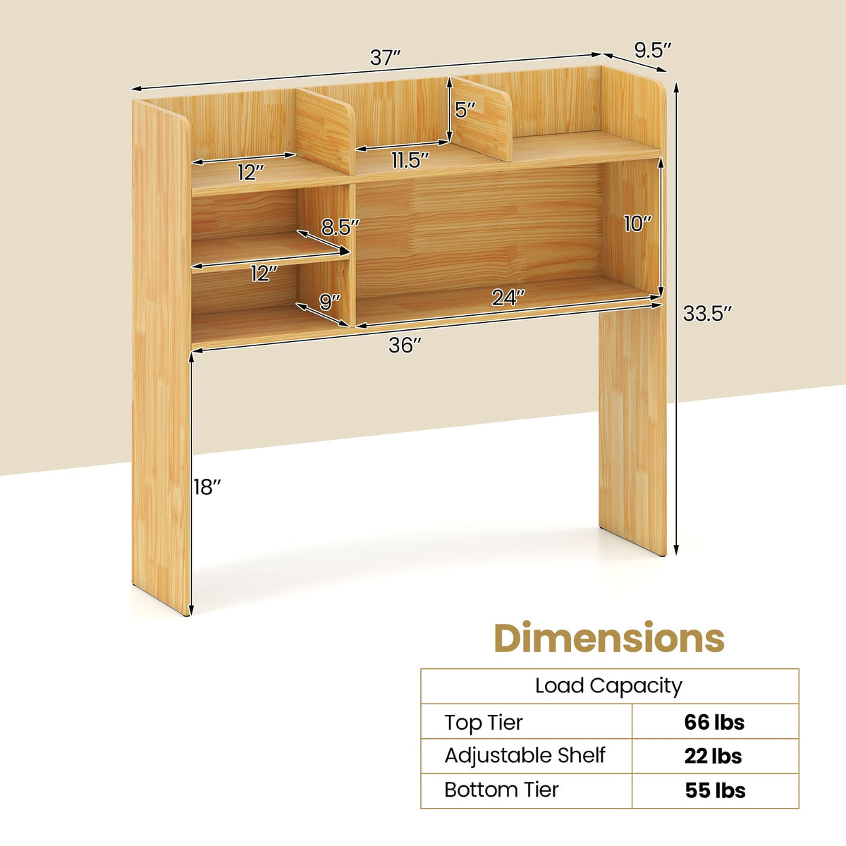 Desktop Bookshelf Countertop Storage Hutch with 6 Shelves-Beige-Bookcases-DECOROLALA