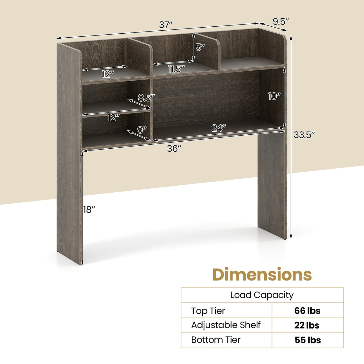 Desktop Bookshelf Countertop Storage Hutch with 6 Shelves-Oak-Bookcases-DECOROLALA