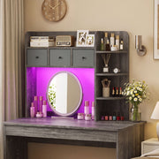 Desktop Bookshelf with LED Lights 5-Tier Shelves and 3 Drawers for Home Officce-Oak Gray-Bookcases-DECOROLALA