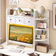 Desktop Bookshelf with LED Lights 5-Tier Shelves and 3 Drawers for Home Officce-White-Bookcases-DECOROLALA