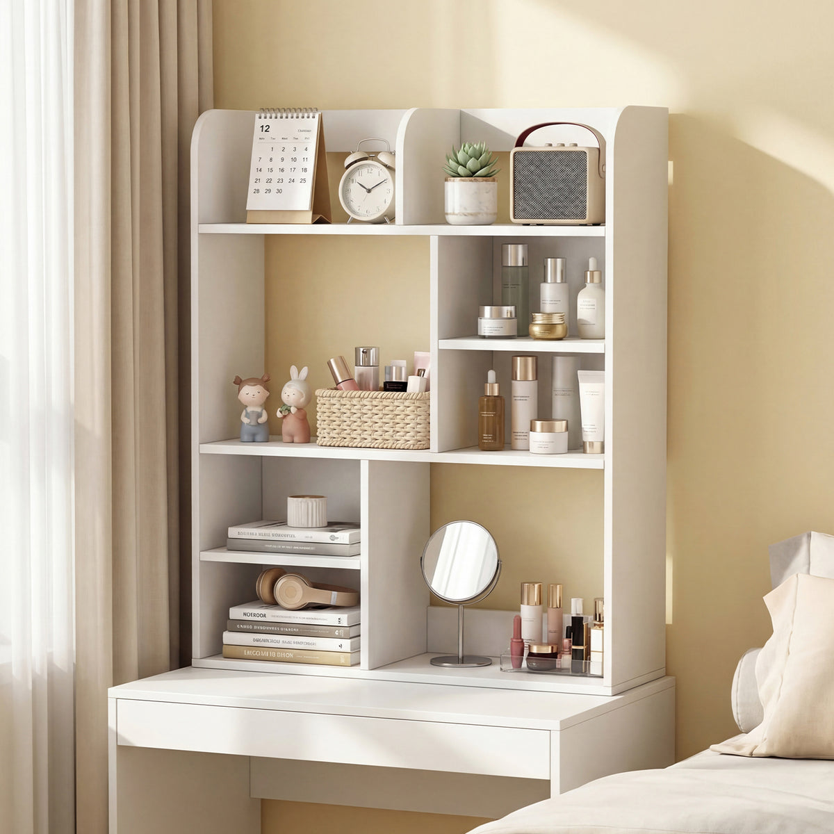 Desktop Display Rack with 8 Open Cubes for Home Office-White-Bookcases-DECOROLALA