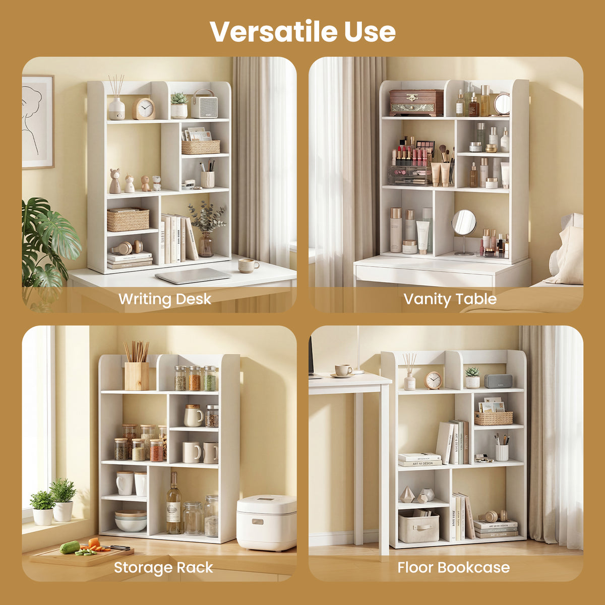 Desktop Display Rack with 8 Open Cubes for Home Office-White-Bookcases-DECOROLALA
