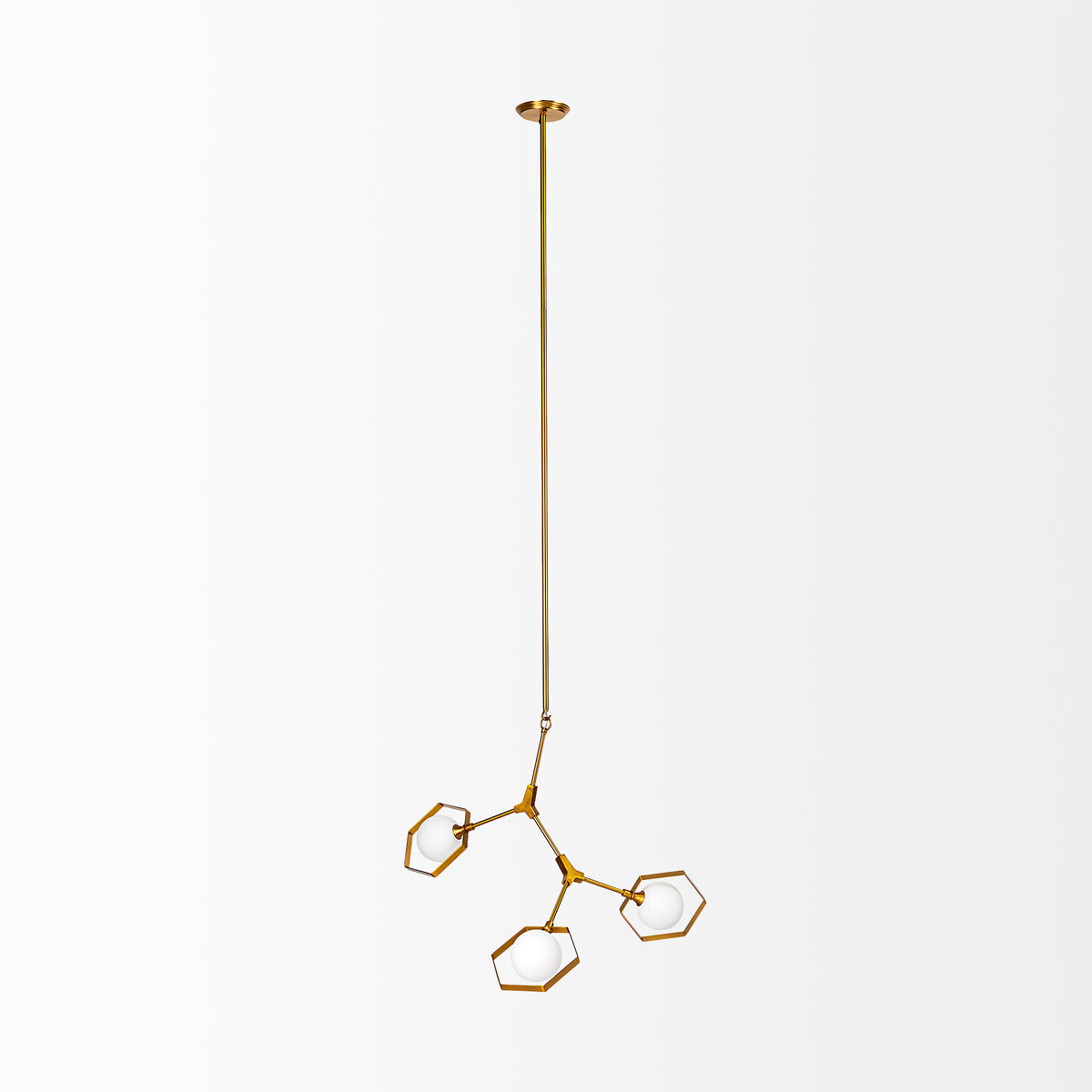 Desousa II (33.9"L x 8.8"W x 28"H) Brass-Toned Metal Multi-Arm Three Light Chandelier-Chandeliers-DECOROLALA
