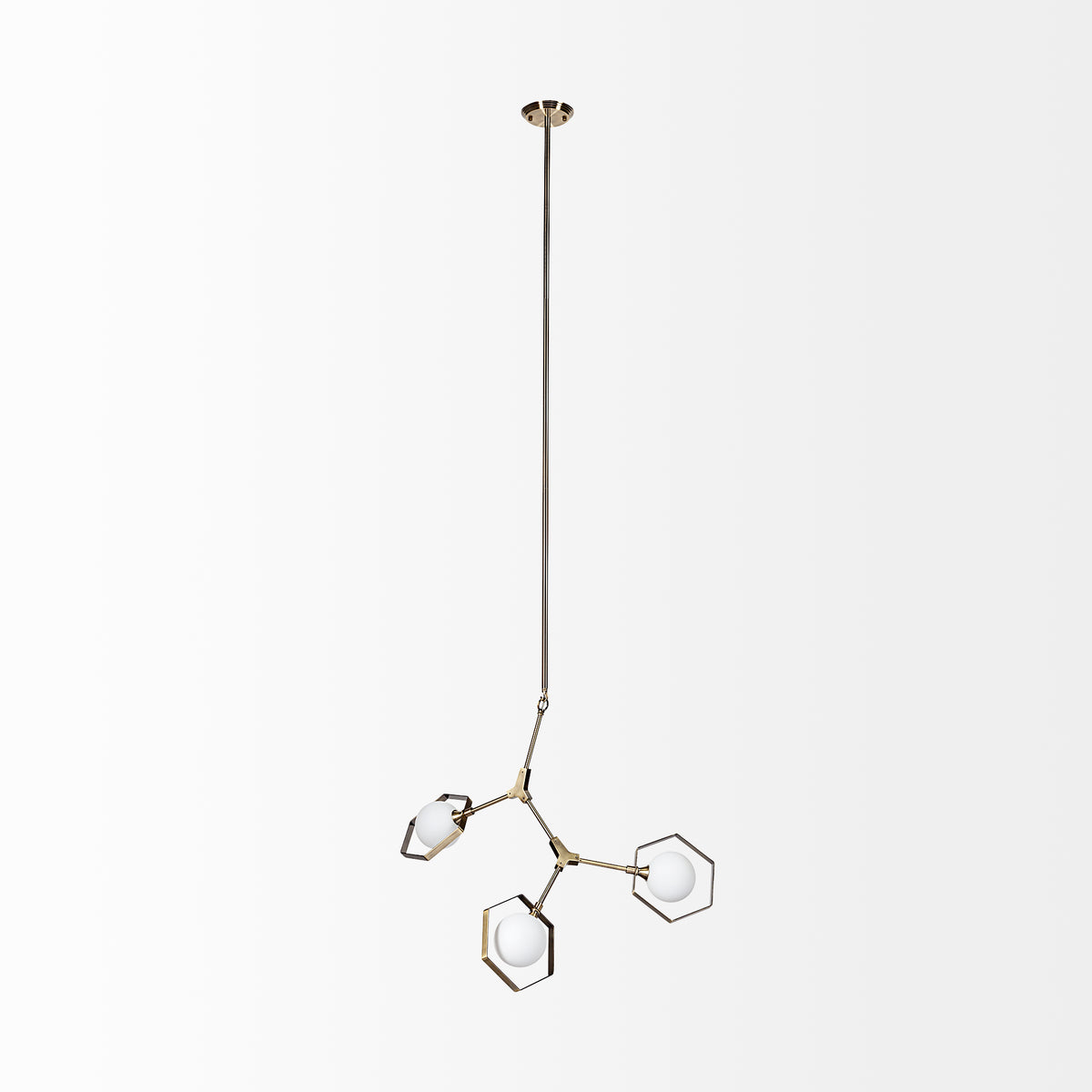 Desousa II (33.9"L x 8.8"W x 28"H) Champagne Metal Multi-Arm Three Light Chandelier-Chandeliers-DECOROLALA