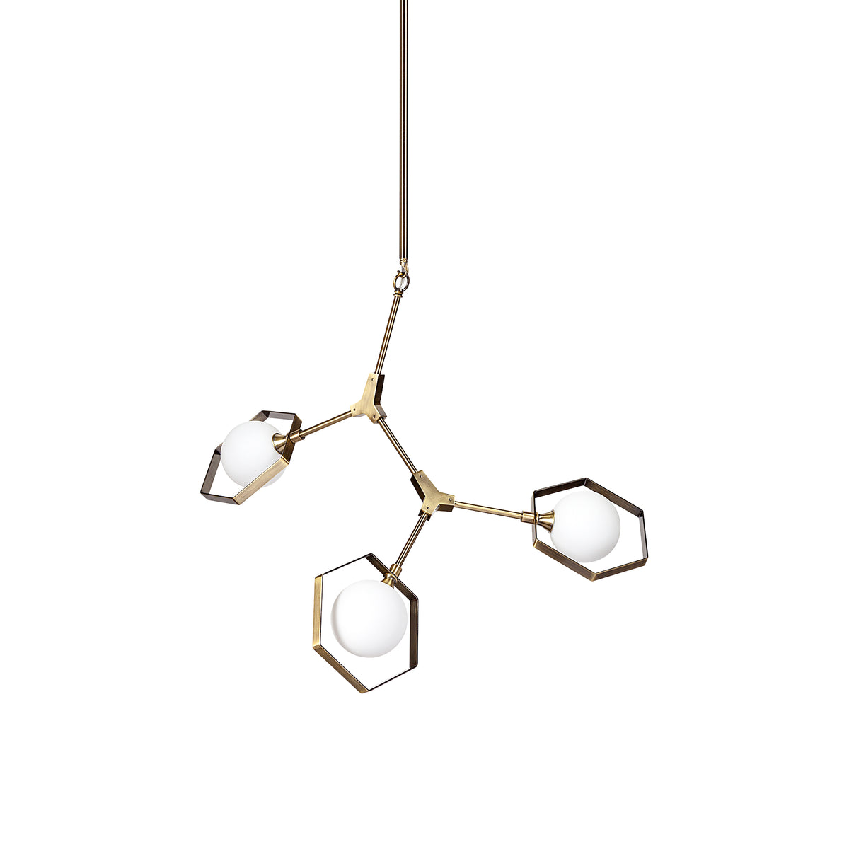Desousa II (33.9"L x 8.8"W x 28"H) Champagne Metal Multi-Arm Three Light Chandelier-Chandeliers-DECOROLALA