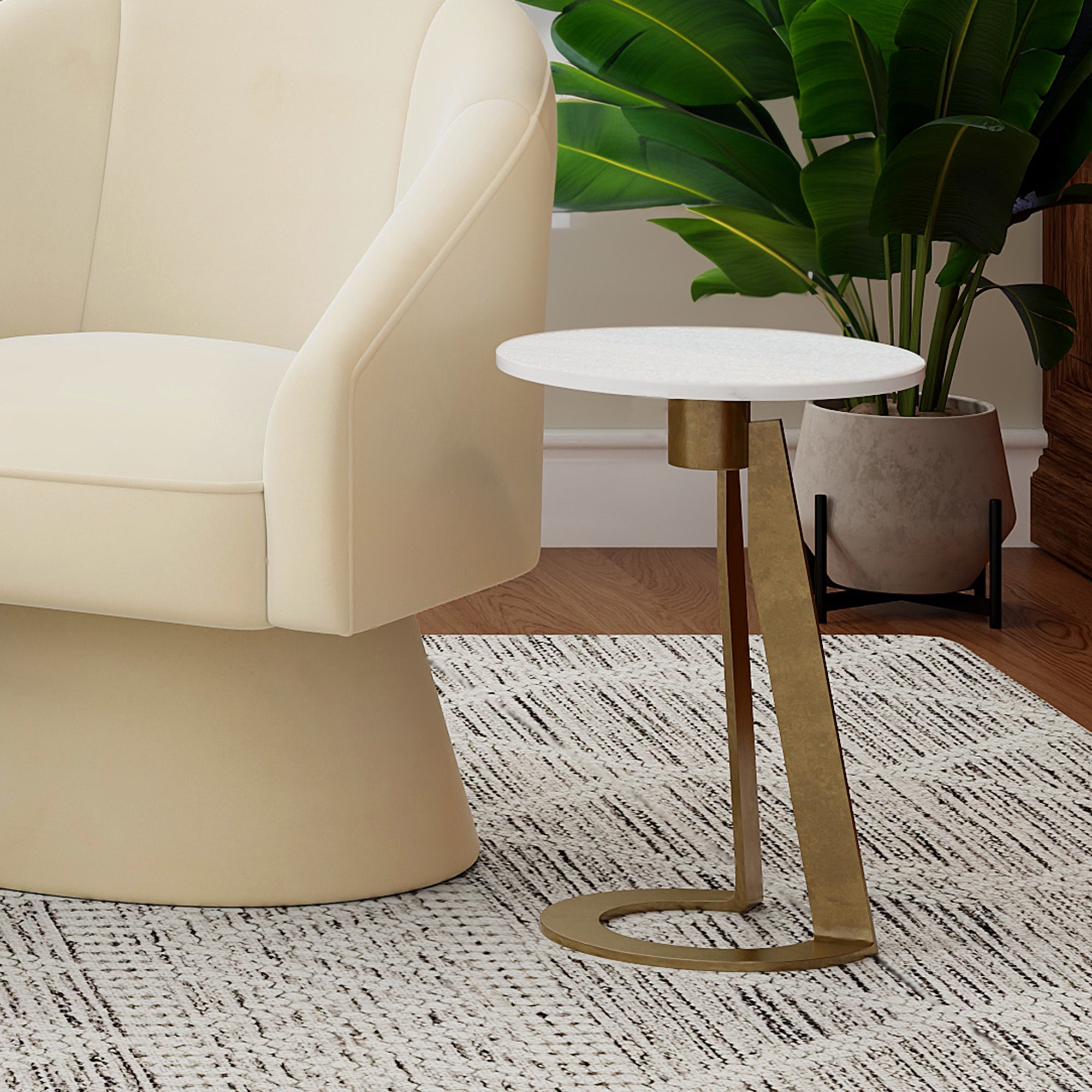 Devas Marble-Topped Accent Table - White with Brass Base-DECOROLALA