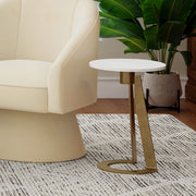 Devas Marble-Topped Accent Table - White with Brass Base-DECOROLALA