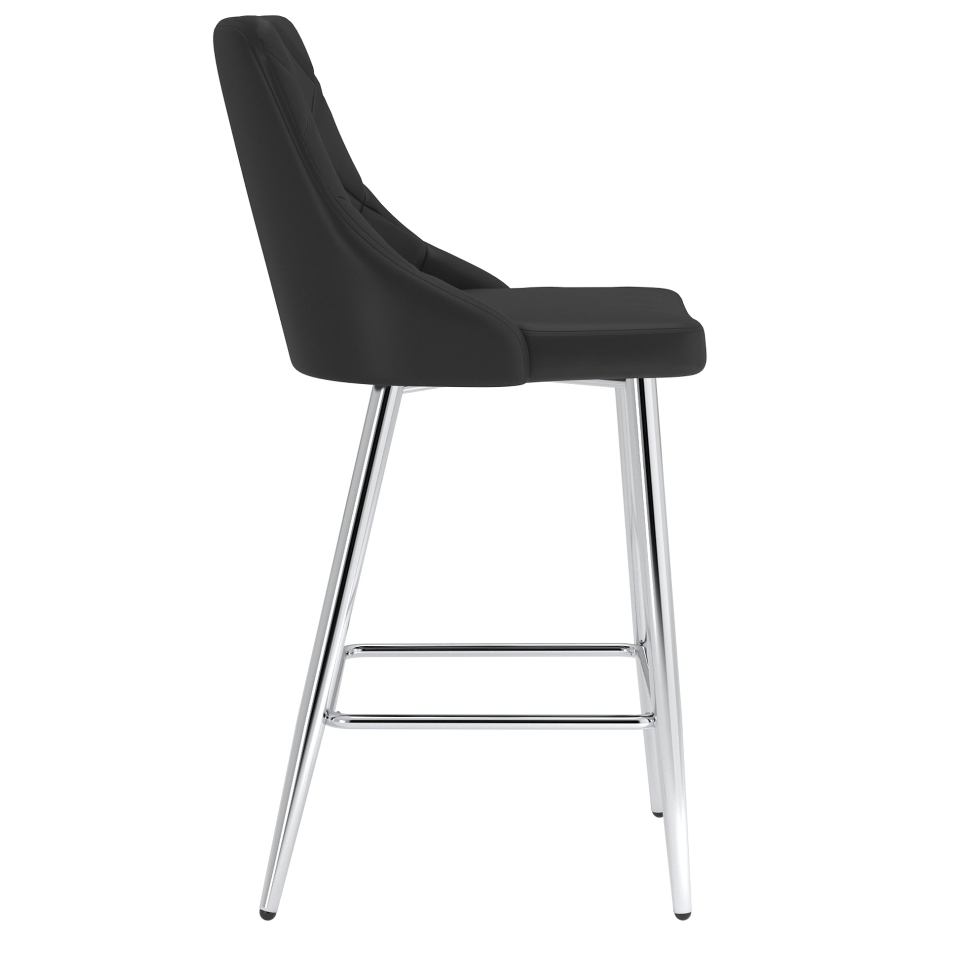 Devo 26" Counter Stool - Black Faux Leather & Chrome-DECOROLALA