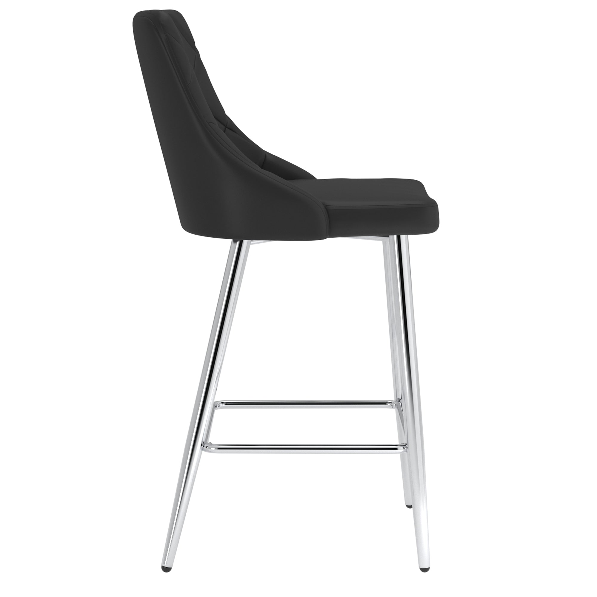 Devo 26" Counter Stool - Black Faux Leather & Chrome-DECOROLALA