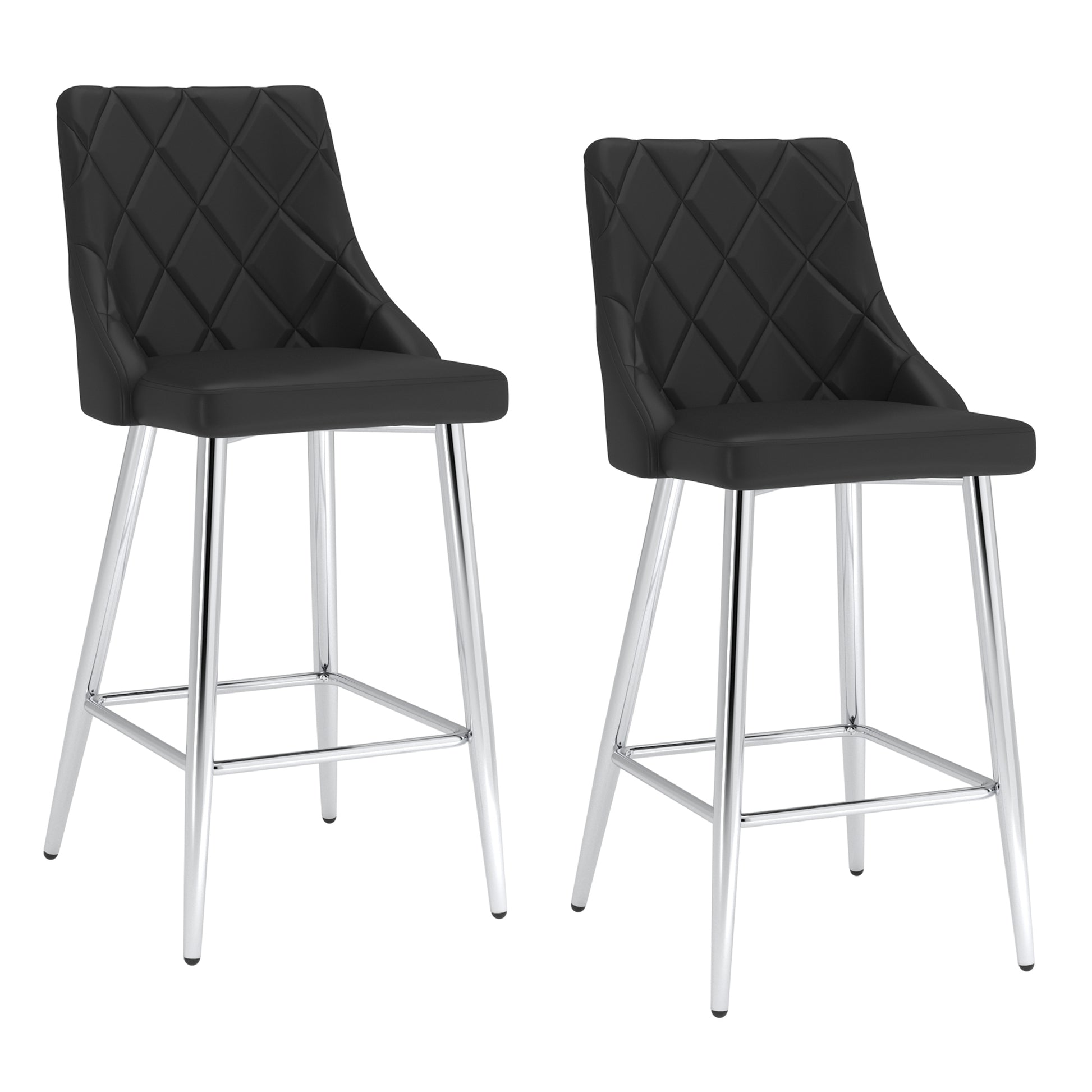Devo 26" Counter Stool - Black Faux Leather & Chrome-DECOROLALA