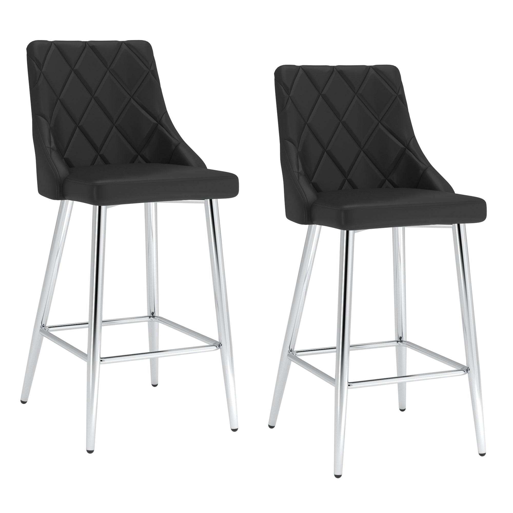 Devo 26" Counter Stool - Black Faux Leather & Chrome-DECOROLALA