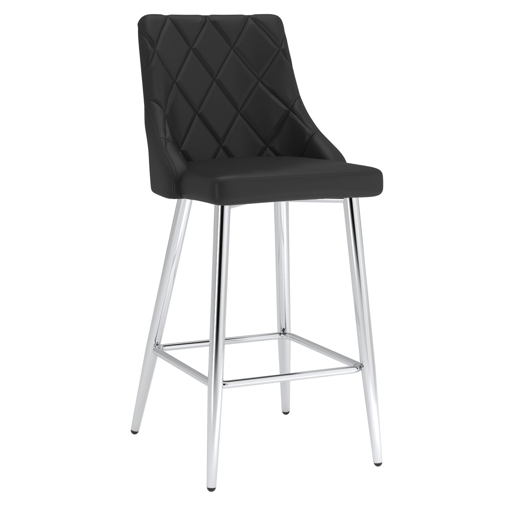 Devo 26" Counter Stool - Black Faux Leather & Chrome-DECOROLALA