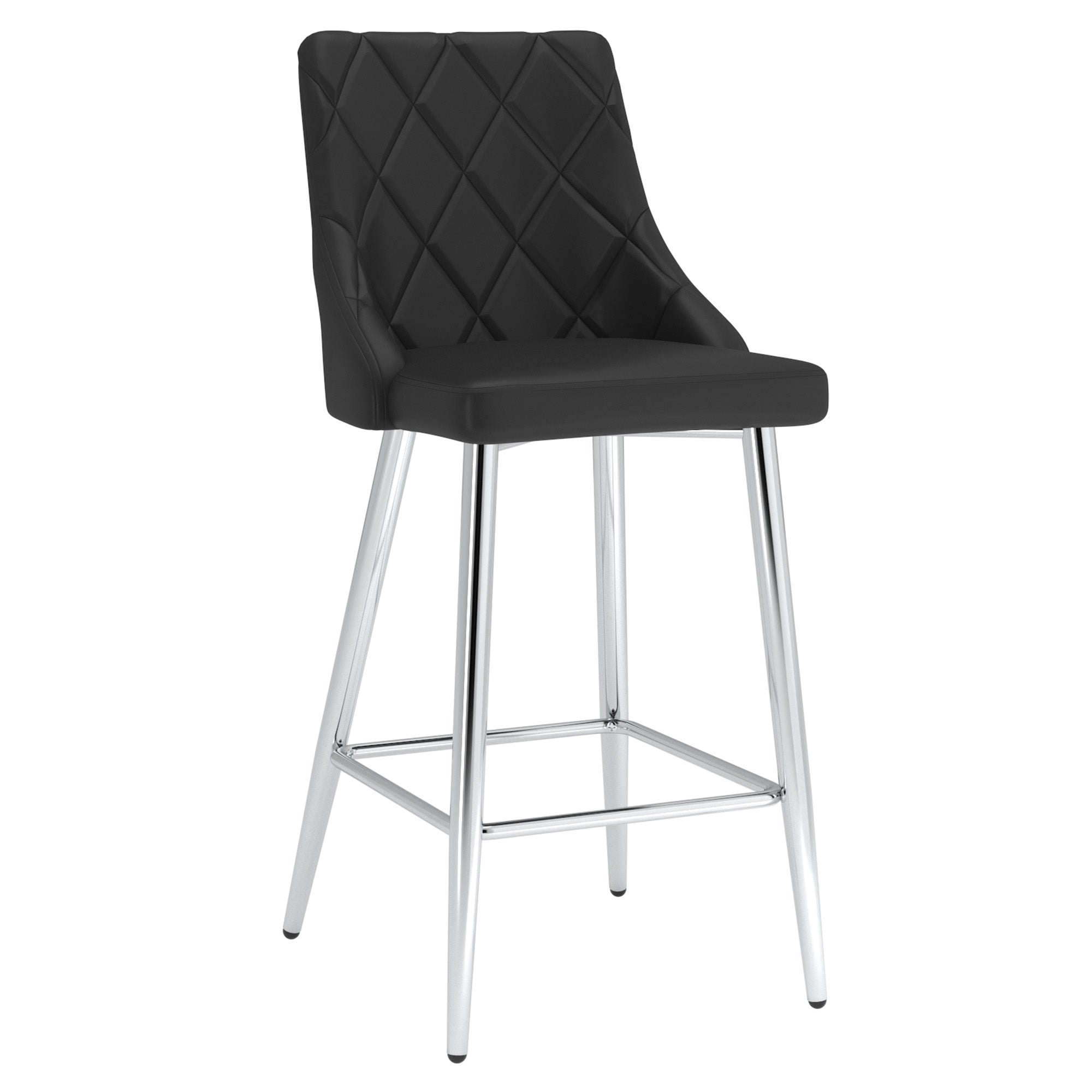 Devo 26" Counter Stool - Black Faux Leather & Chrome-DECOROLALA