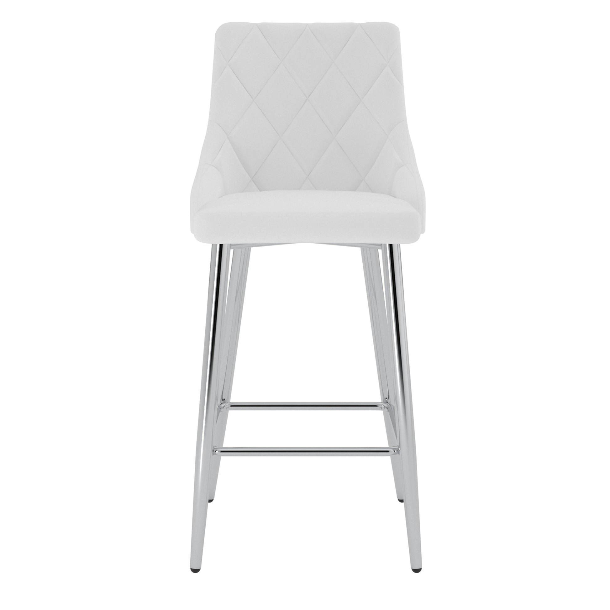Devo 26" Counter Stool - White Faux Leather Chrome Finish-DECOROLALA