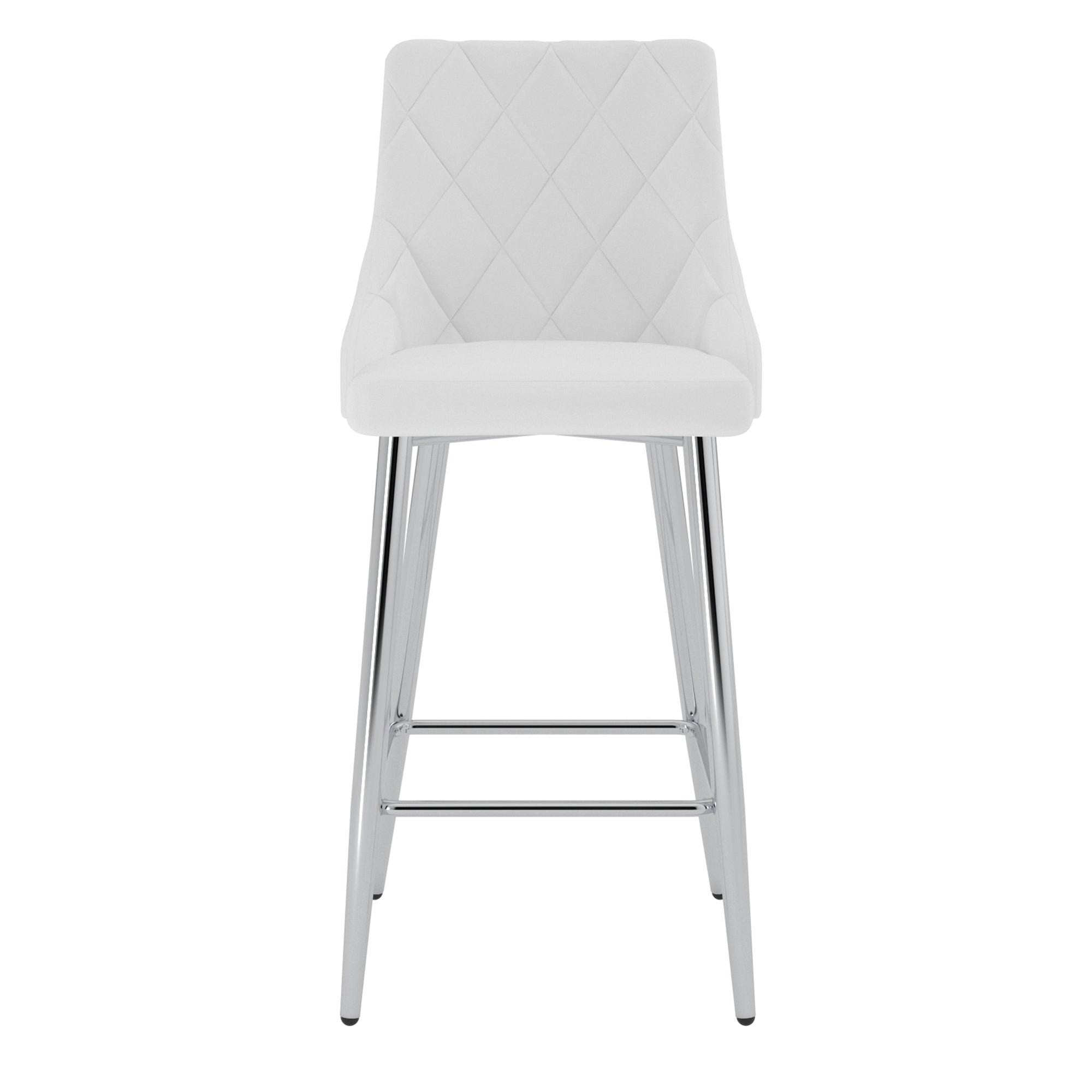Devo 26" Counter Stool - White Faux Leather Chrome Finish-DECOROLALA
