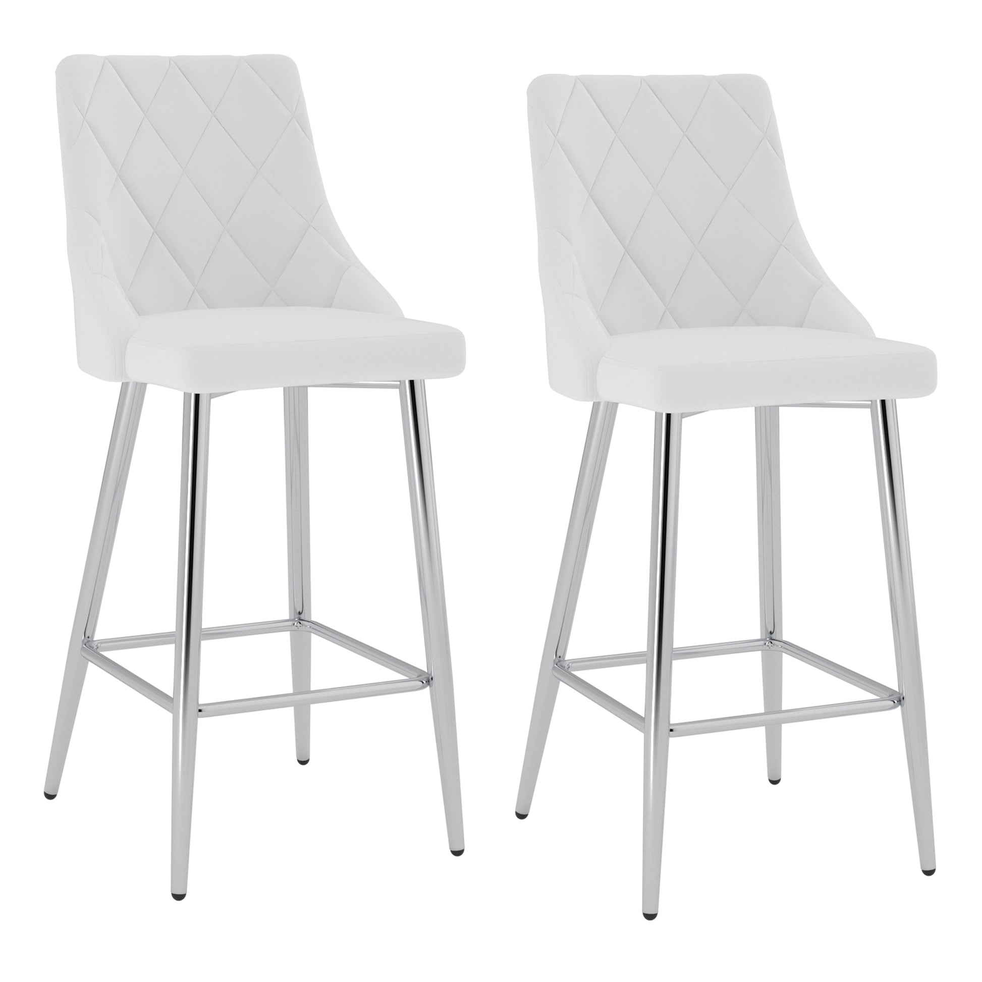 Devo 26" Counter Stool - White Faux Leather Chrome Finish-DECOROLALA