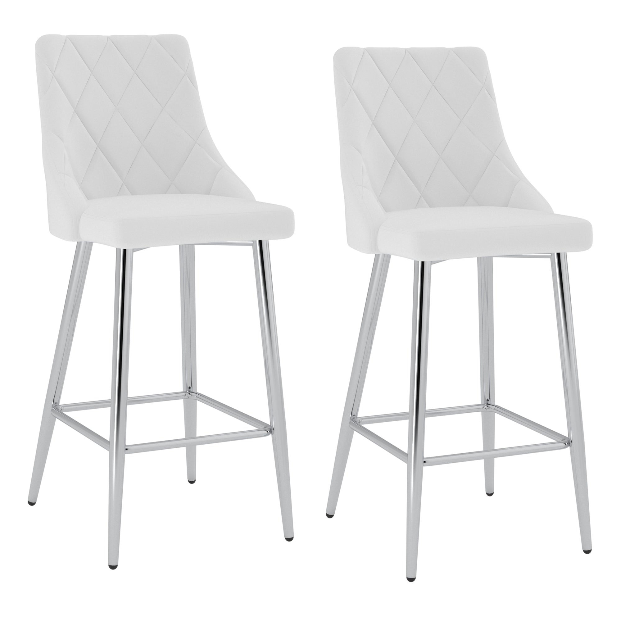 Devo 26" Counter Stool - White Faux Leather Chrome Finish-DECOROLALA