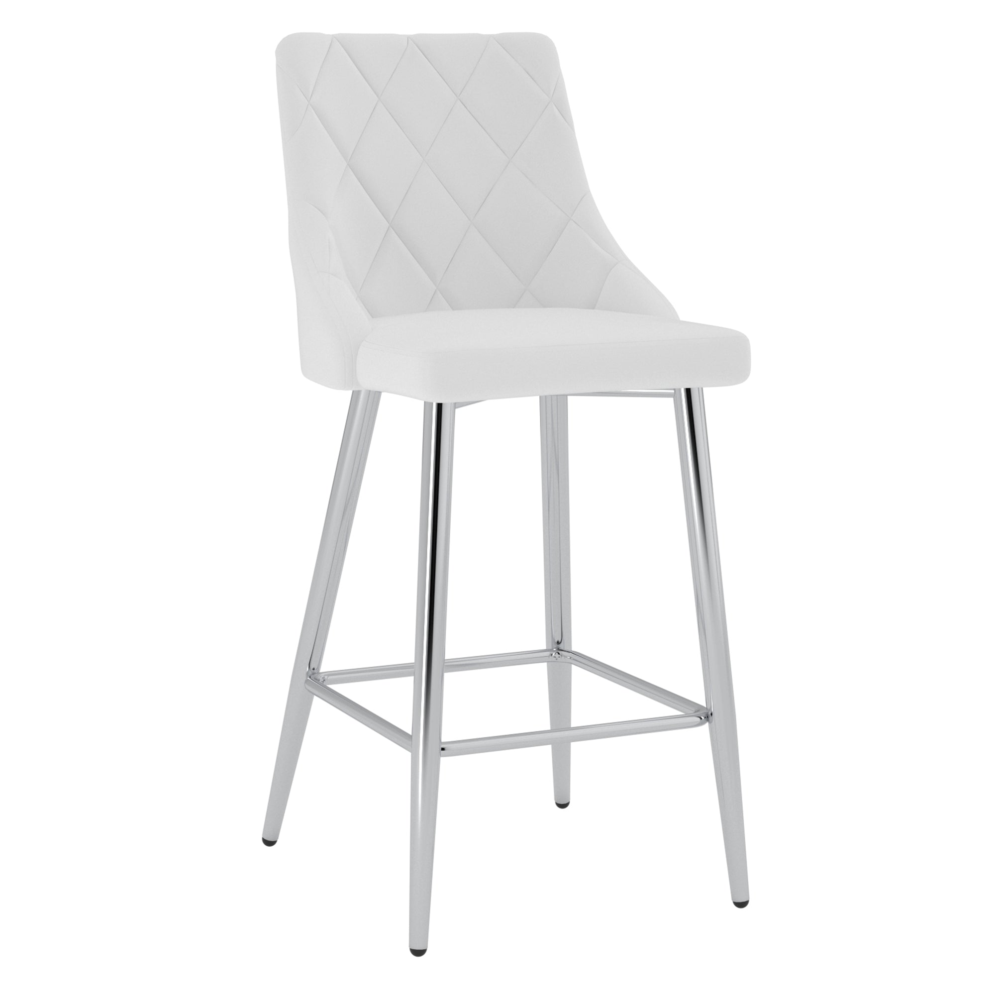Devo 26" Counter Stool - White Faux Leather Chrome Finish-DECOROLALA