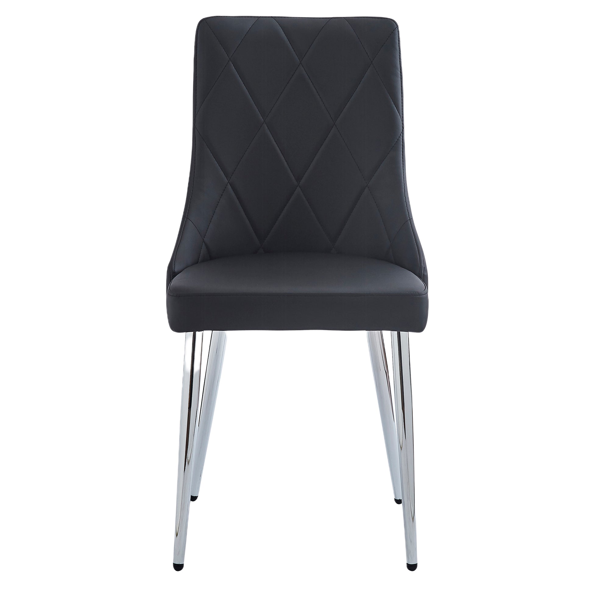 Devo Side Chair - Black Faux Leather and Wood Chrome Legs-DECOROLALA