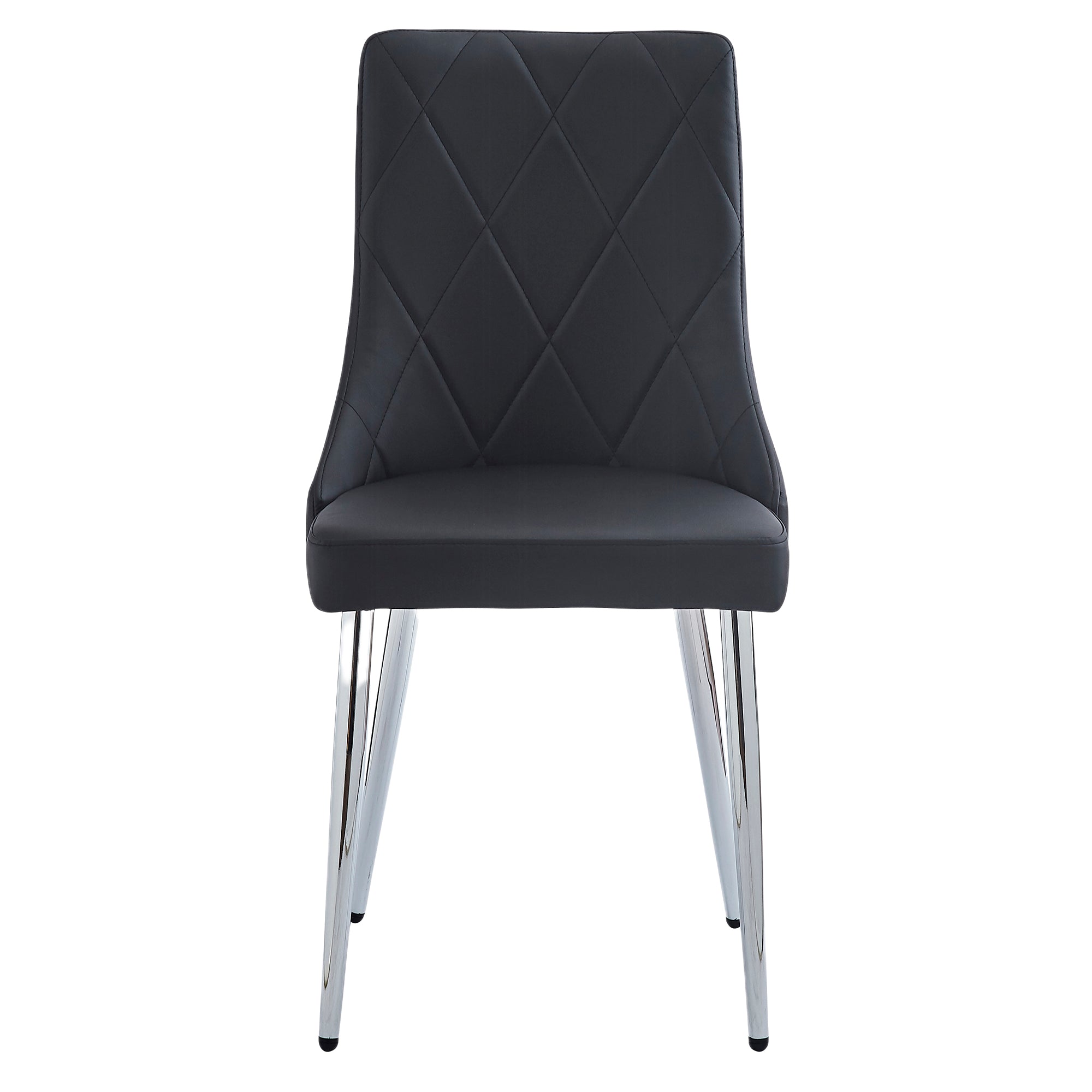 Devo Side Chair - Black Faux Leather and Wood Chrome Legs-DECOROLALA