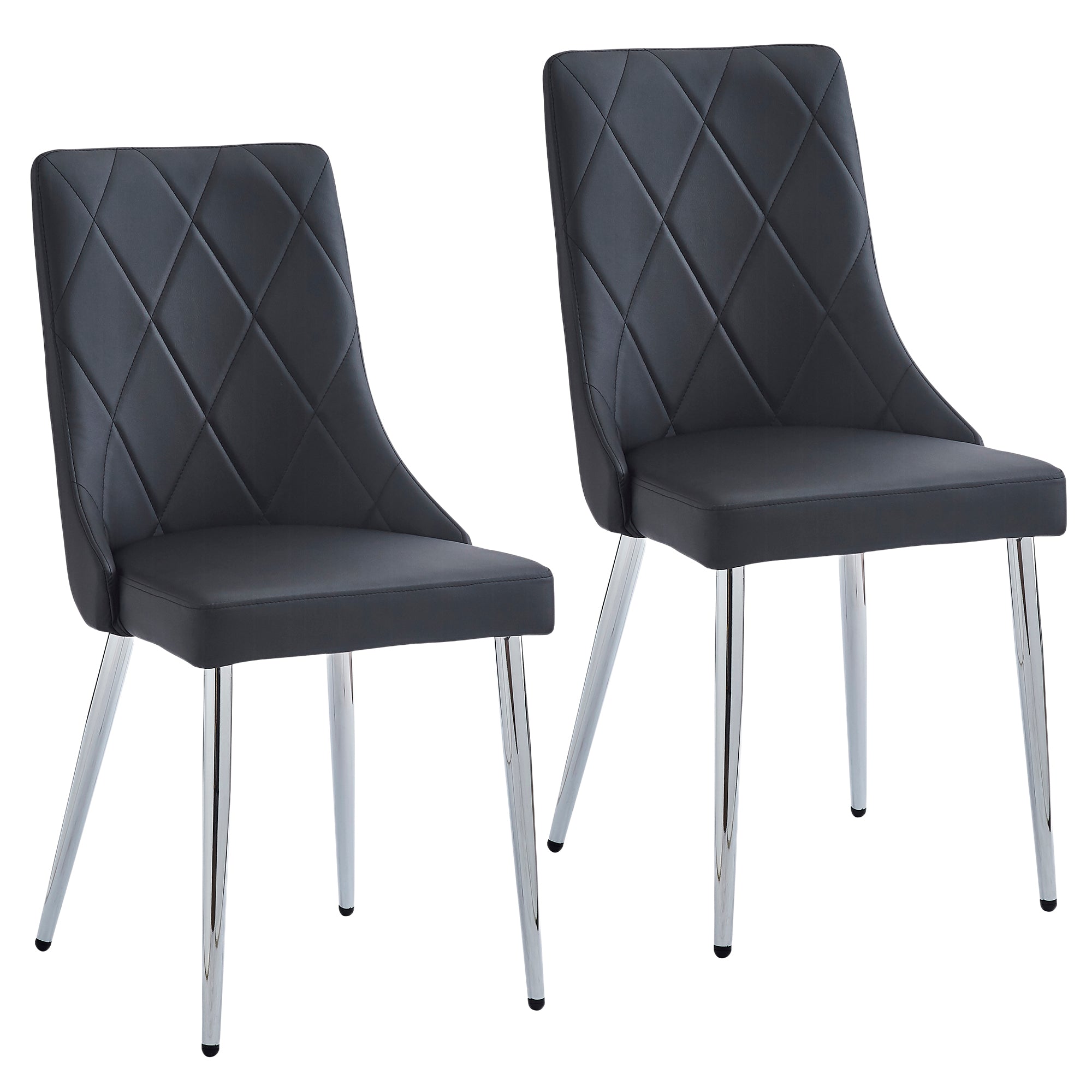 Devo Side Chair - Black Faux Leather and Wood Chrome Legs-DECOROLALA