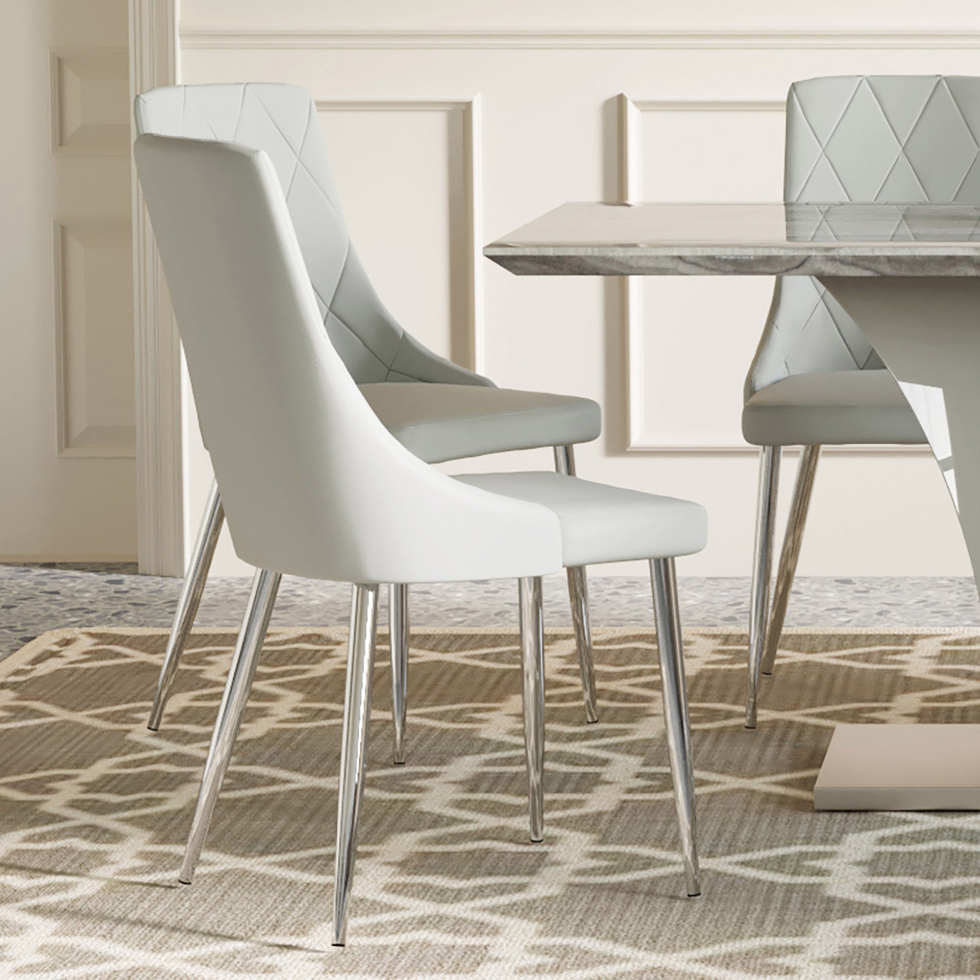Devo Side Chair - Light Grey Faux Leather and Wood-DECOROLALA