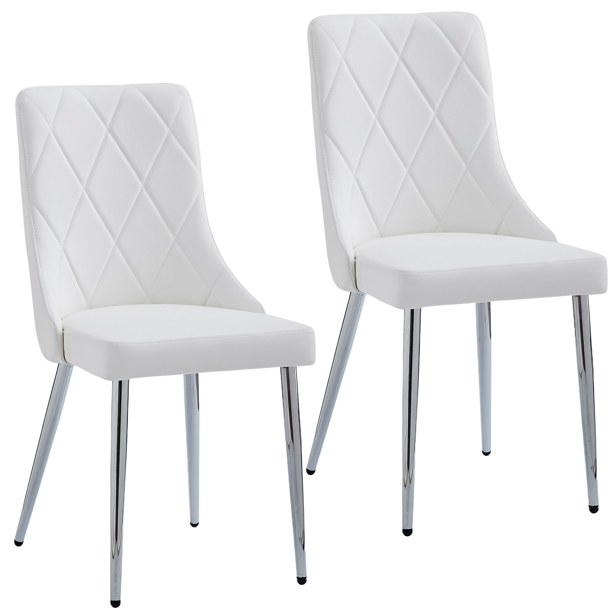 Devo Side Chair - White Faux Leather and Wood Chrome Legs-DECOROLALA