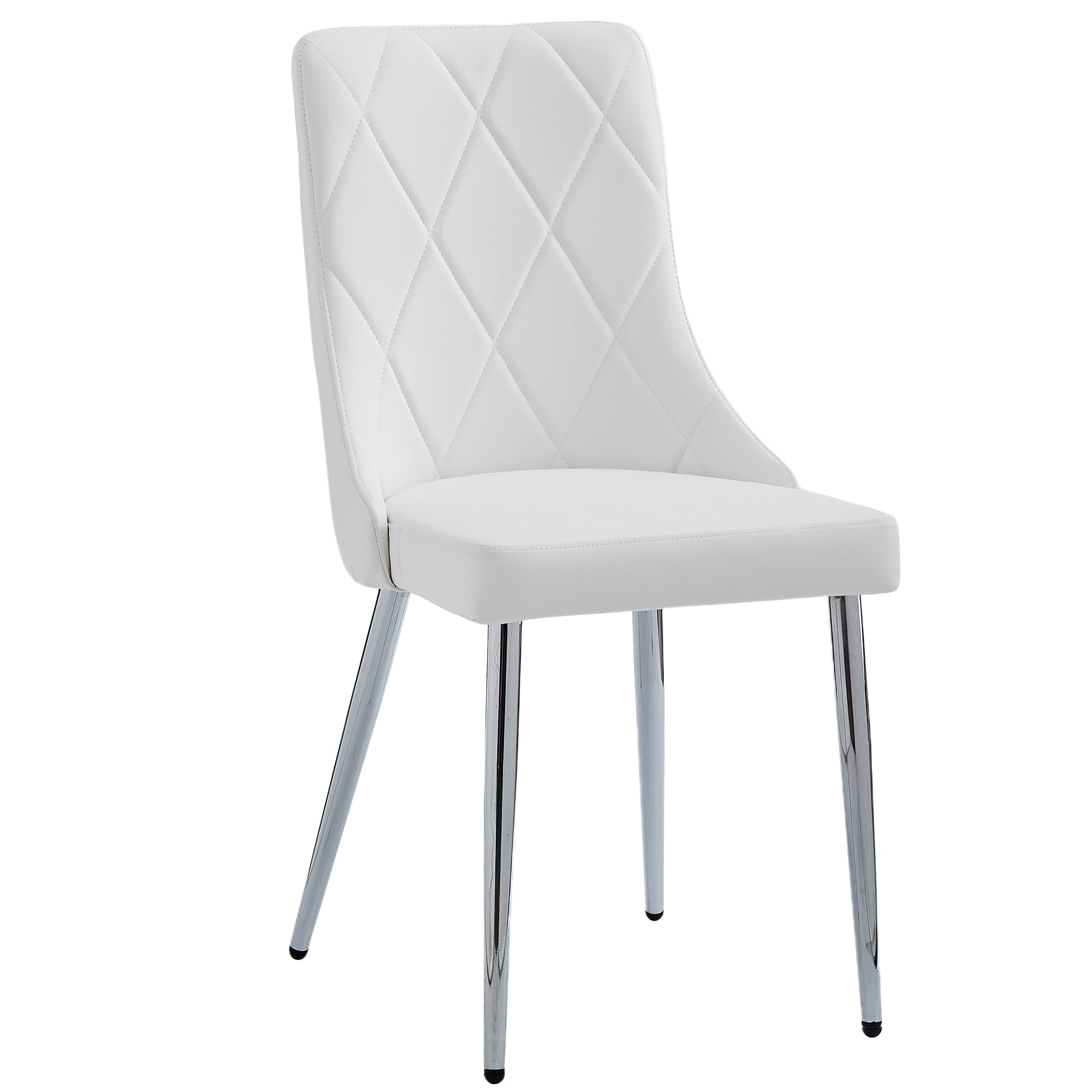 Devo Side Chair - White Faux Leather and Wood Chrome Legs-DECOROLALA