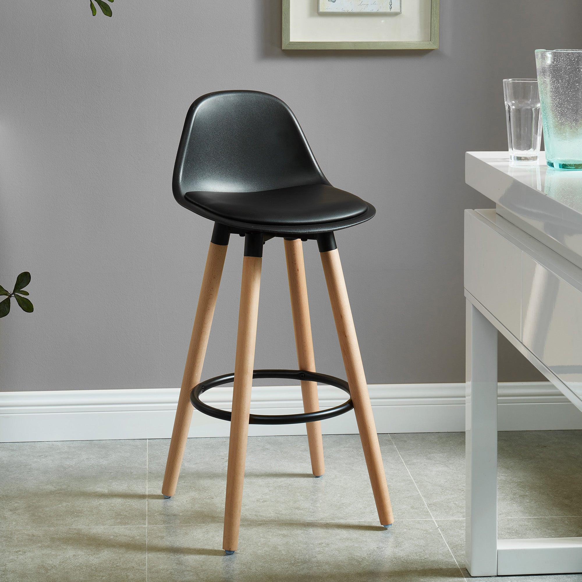 Diablo 26" Counter Stool - Black Faux Leather & Wood Legs-DECOROLALA