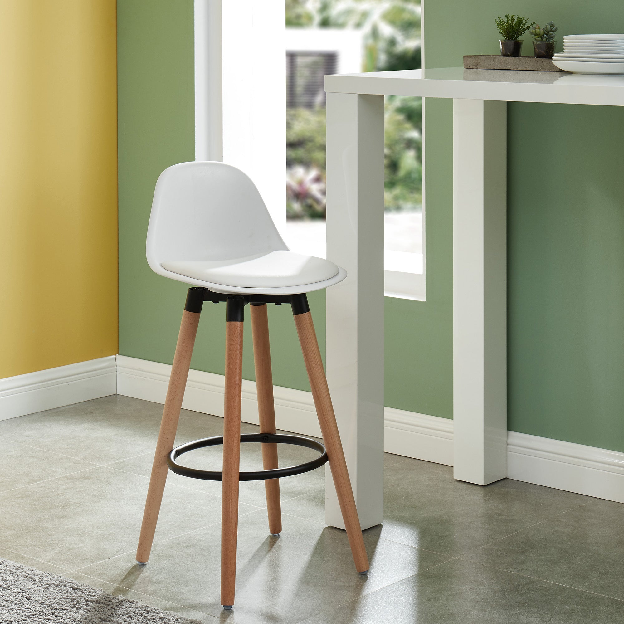 Diablo 26" Counter Stool - White Faux Leather and Wood-DECOROLALA
