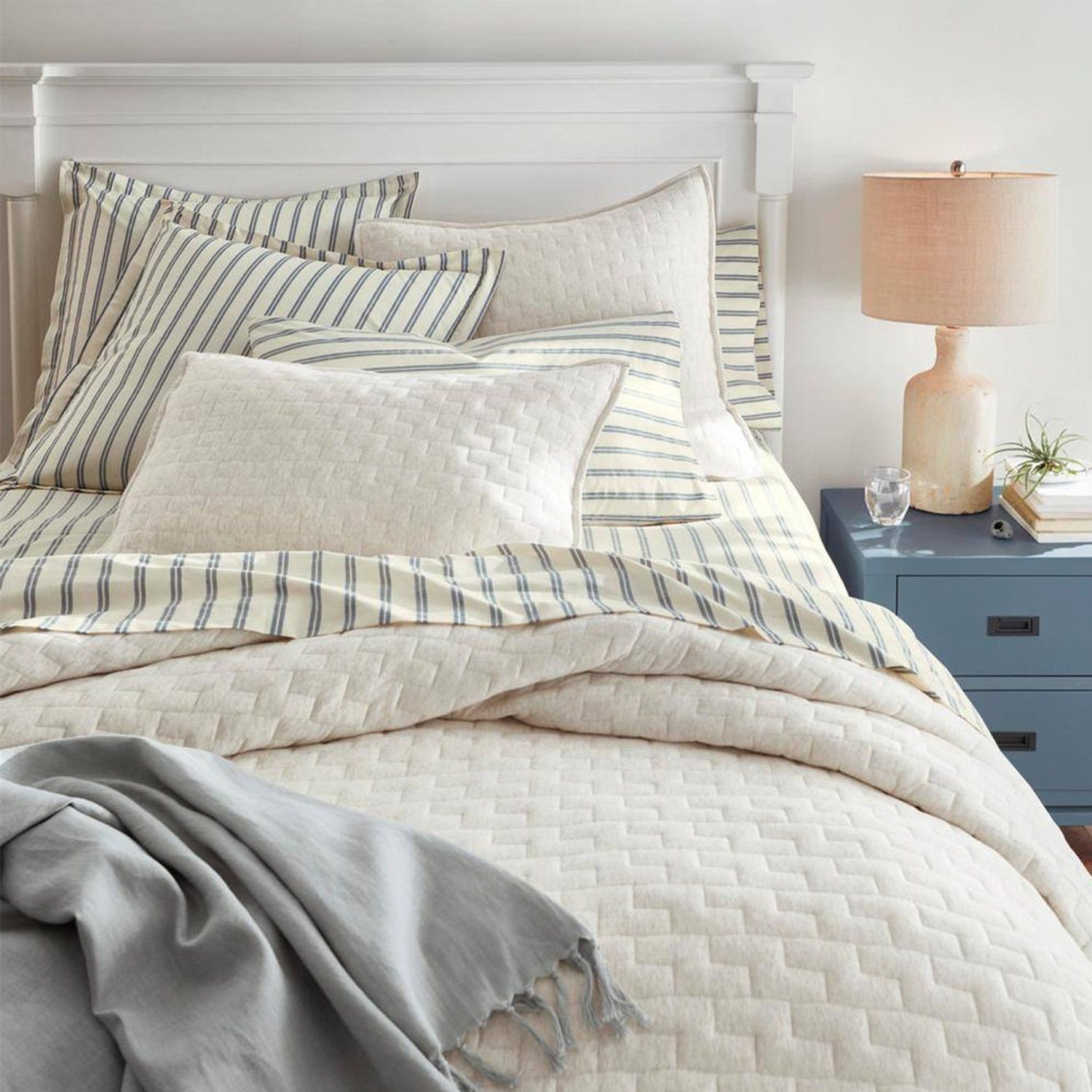 Diamond Stitch Pure Linen Quilt Set with Cotton Filling-Quilt-DECOROLALA