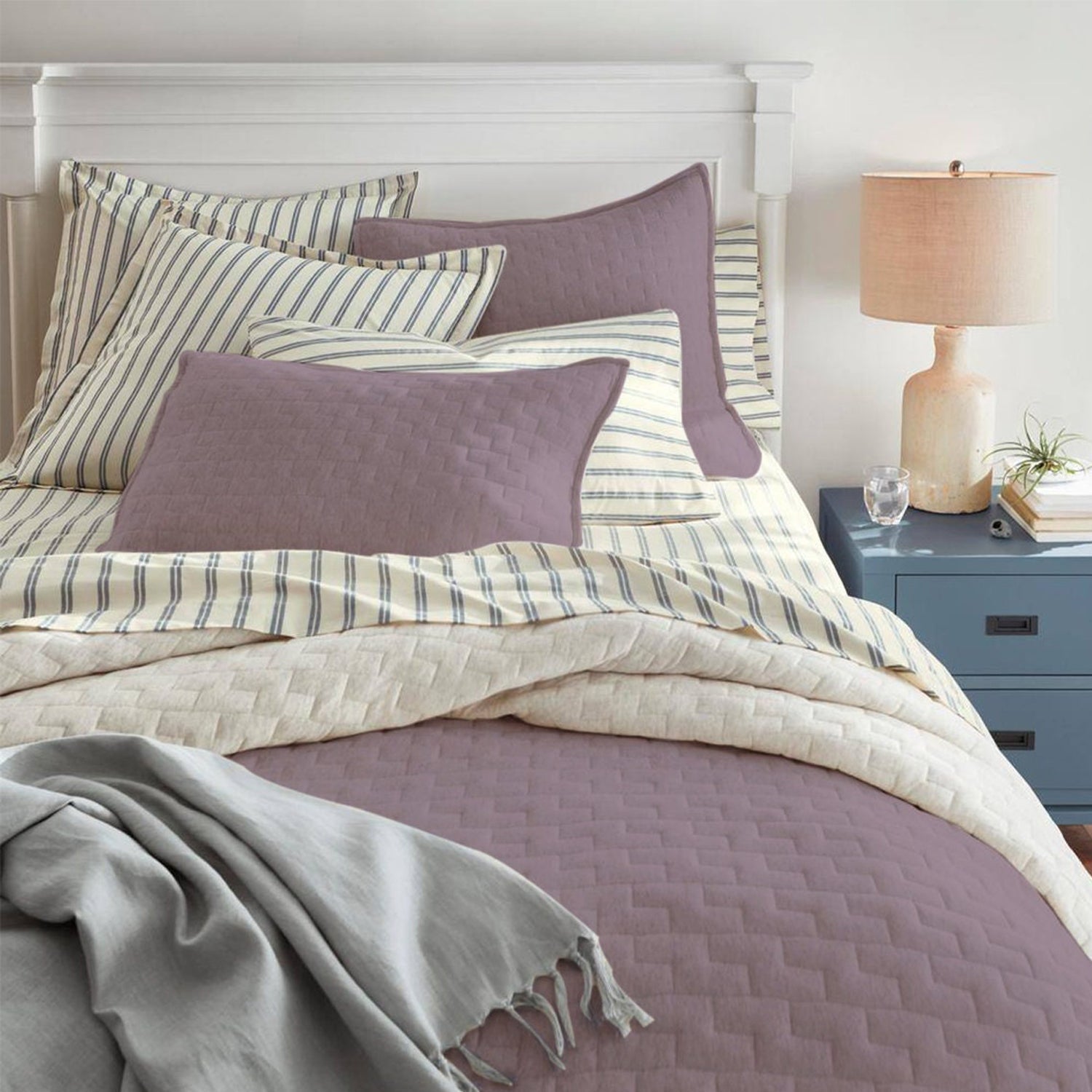 Diamond Stitch Pure Linen Quilt Set with Cotton Filling-Quilt-DECOROLALA
